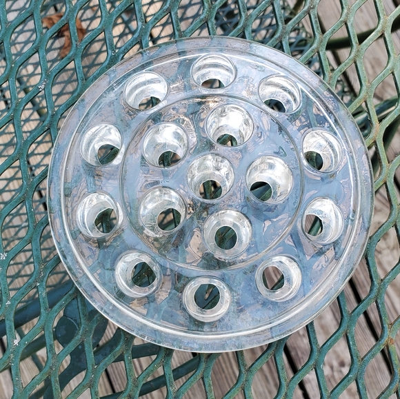 No Brand Other - Vintage Clear Glass Flower Frog 16 Holes 5" Stem Floral Arrangements